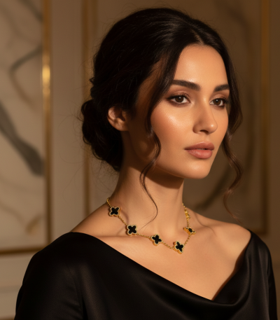 Luxury Black Clover Gold Plated Necklace